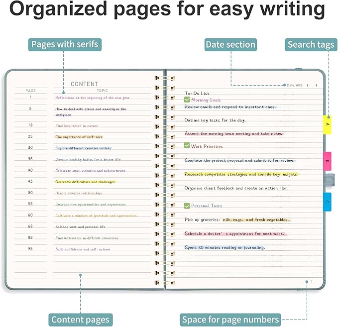 AHGXG Lined Spiral Notebook 8.5" x 11", A4 Large Notebooks for Women Men, Hardcover Leather Notebook College Ruled, 100 GSM Thick Paper, Notebooks for Work School Note Taking Writing, GrayBlue-DeskLoop Office