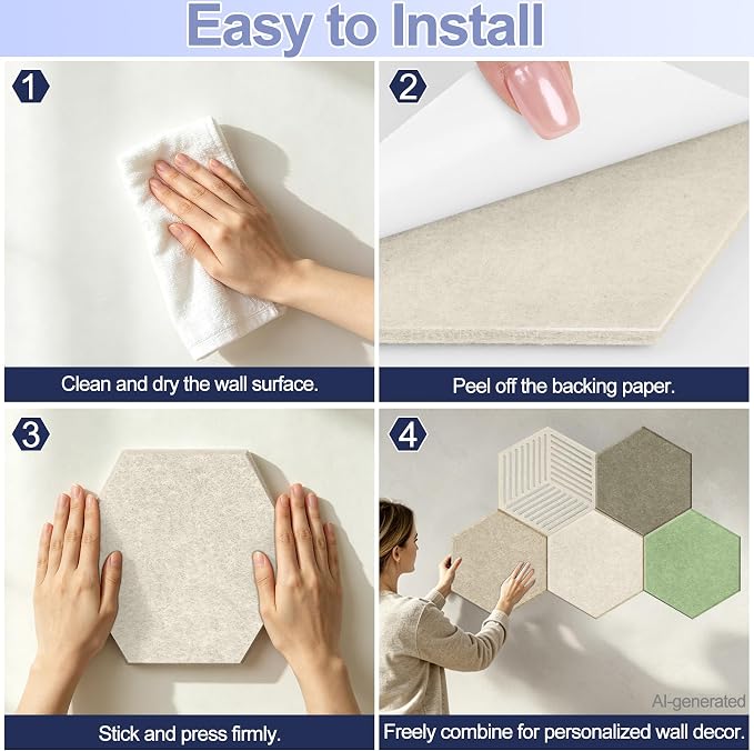10PCS Hexagon Cork Board Tiles, Self-Adhesive Felt Bulletin - Image 5