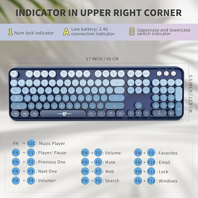 FOPETT Wireless Keyboard and Mouse Combo, 104 Keys Full-Sized 2.4 GHz Round Keycap Colorful Keyboards, USB Receiver Plug and Play, for Windows, Mac, PC, Laptop, Desktop (GradientBlue)-DeskLoop Office