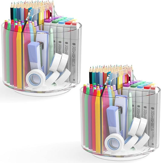 2 Pack Pen Pencil Holder for Kids, Rotating Pen Holder for Desk Organizer, 4 Compartments Art Supply Marker Organizer and Storage, Kids Desk Organizer Marker Holder Caddy Art Supply Organizer for Desk-DeskLoop Office