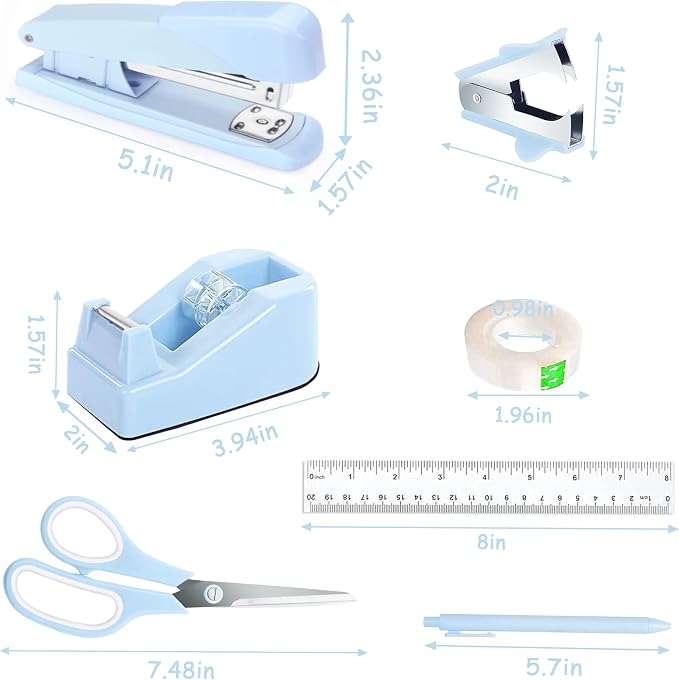 Dimonluce Blue Desk Accessories, Staple Remover, 1000 Staples, Clips Set - Image 6
