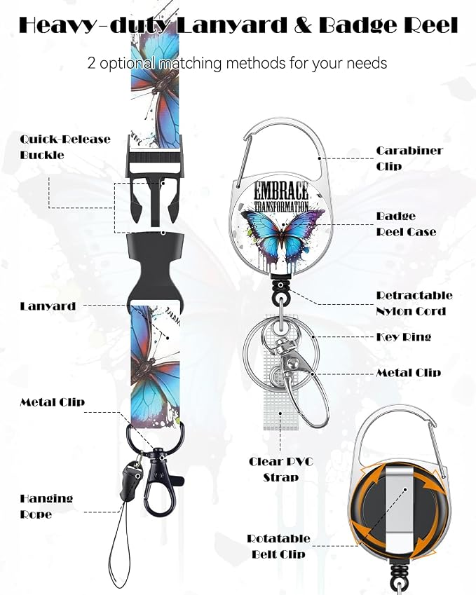 Uniclife Fashionable Sliding Badge Holder, Butterfly Pattern Plastic Card Holder - Image 4