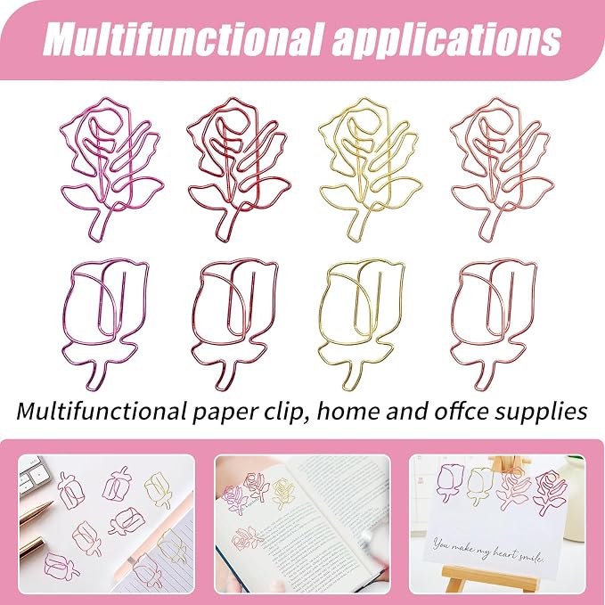 80 Pcs Cute Flower Paper Clips Set, Floral Paper Clips - Image 3