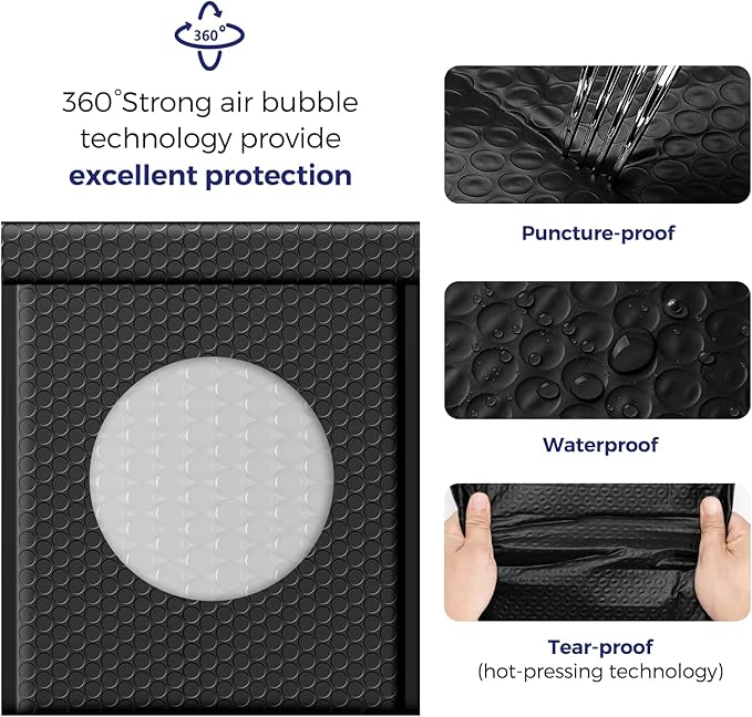 Fuxury Black Bubble Mailers 8.5x12" 40 Pack Padded Envelopes #2 Opaque Bubble - Image 3