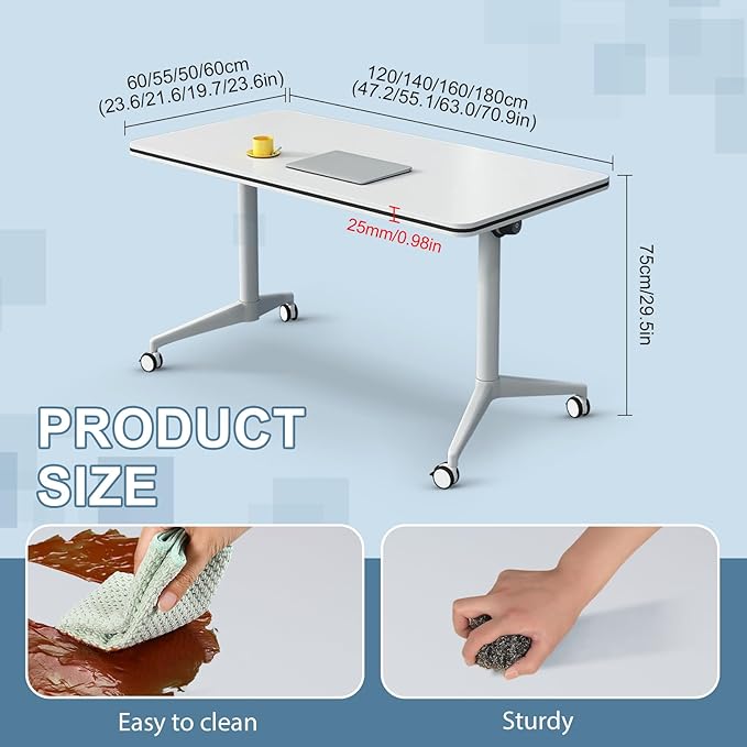 4Pack Folding Conference Room Table, Modern Conference Tables with Silent Wheels, Large Rectangular Mobile Training Tables for Office Classroom, Foldable Modular Seminar Table White (L70.9in)-DeskLoop Office