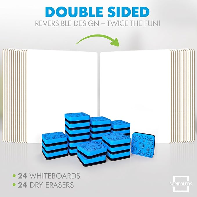 Scribbledo Small Dry Erase Whiteboard 24 Pc Value Set, Double Sided 9x12 | - Image 2