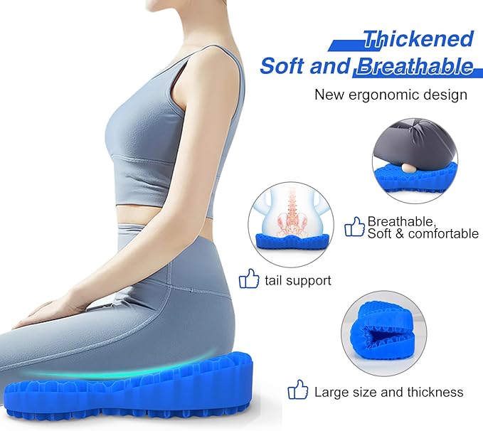 Thicken 19.7in Seat Cushion, Gel Seat Cushion for Long Sitting–Office Chair, Wheelchair, Car Pad, Large Cooling Support Pad for Back Pain, Sciatica, Tailbone Pain Relief-DeskLoop Office