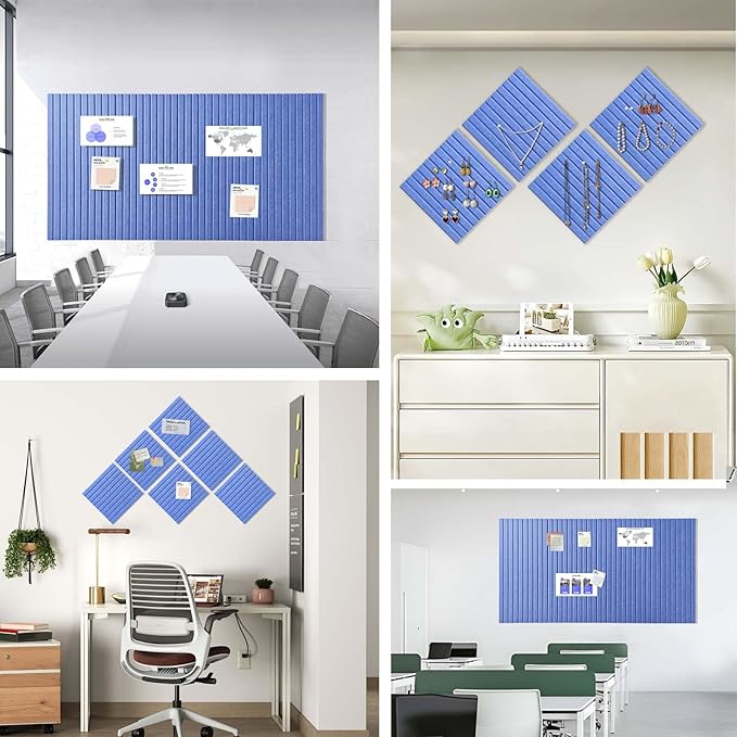 Large Cork Board for Office, 8 Pack Felt Wall Tiles with Slat Wall Paneling and Safe Removable Adhesive Tabs, Felt Bulletin Board Pin Board Cork Boards for Walls (Blue)-DeskLoop Office