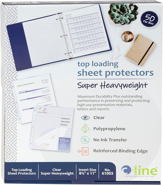 C-Line Top Loading Super Heavyweight Poly Sheet Protectors, 11 x 8.5 Inches by C-Line