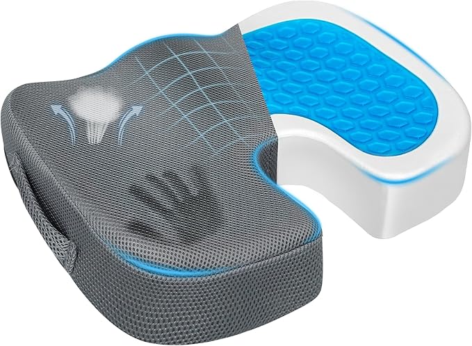 Gel Seat Cushion – Office Chair Cushion – Non-Slip Gel Memory Foam Coccyx Cushion for Tailbone Pain - Desk Chair Car Seat Cushion Driving - Sciatica Back Pain Relief, Mesh, Grey-DeskLoop Office