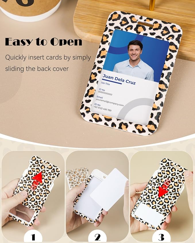Uniclife Fashionable Sliding Badge Holder Orange Leopard Print Plastic Case - Image 2