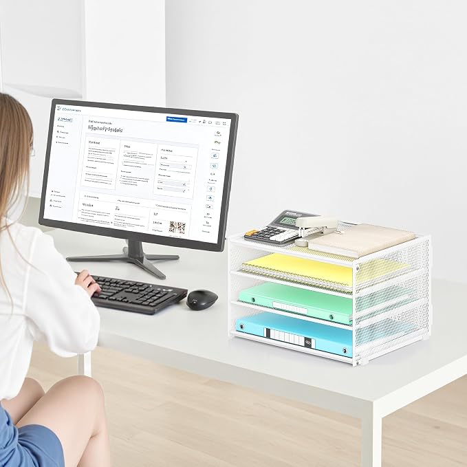 Lavatino 3-Tier Letter Tray Desk Paper Organizer – White Mesh Metal File Tray - Image 3