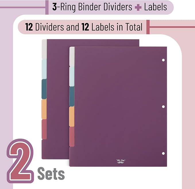 Mr. Pen- Dividers for 3 Ring Binder, 2 Sets, 6 Pack/Set, Binder Dividers - Image 2