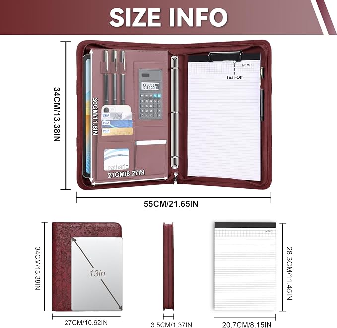 Leathario Portfolio Binder, Includes 5 Sheet Protectors and a Pen, 13 Inch - Image 3