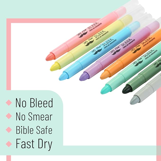 Mr. Pen- No Bleed Gel Highlighters, 8 Pack | Bible Highlighters and Pens No - Image 3