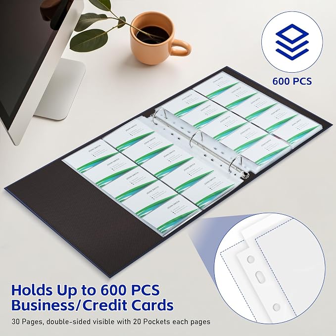 BYSTER 30 Pack 600 Pockets Business Card Sleeves Binder Sheets, Ultra-Clear - Image 7