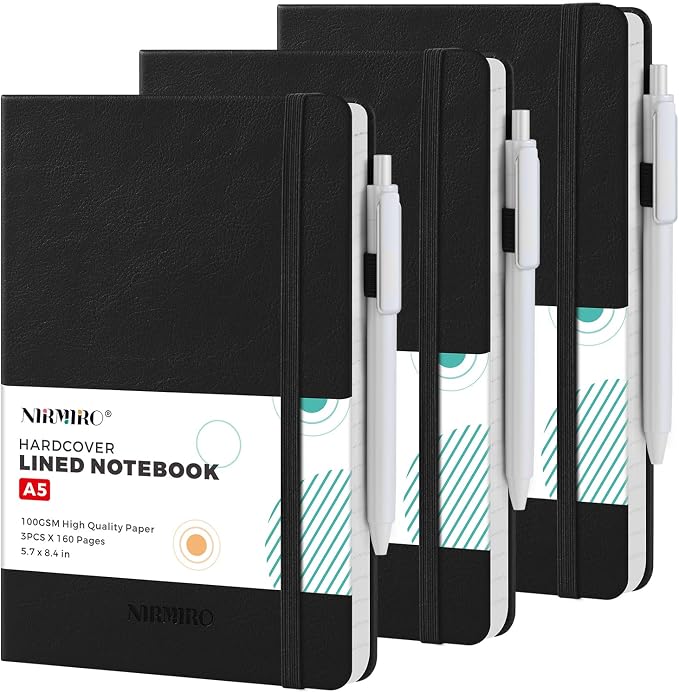 Lined Journal Notebook with Pen, A5 Leather Hardcover Journaling Notebooks by NIRMIRO