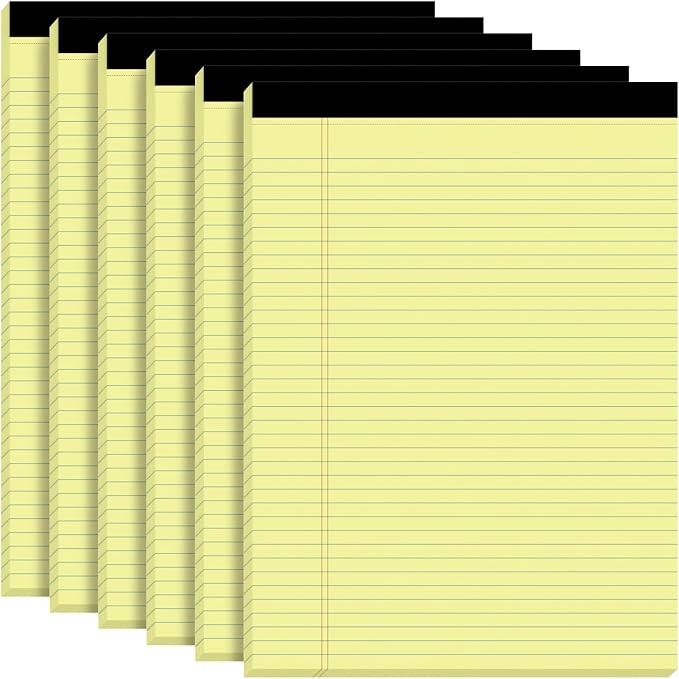 Roneky 6 Pack Yellow Legal Pads, 8.5 x 11 College Ruled, 30 Sheets Each | 6 by NotePads