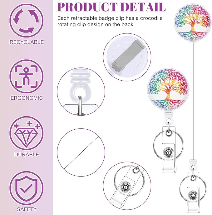 3 Set Badge Holder Retractable Reel Colorful Tree ID Badge Holders - Image 6