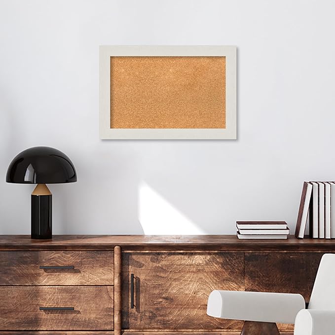 Amanti Art Natural Cork Board for Wall, 17x25 Vision Board with White Frame, Small Corkboard Office Decor for Home Organization, Country Rustic Corkboard Pinboard to Display Items for Home-DeskLoop Office