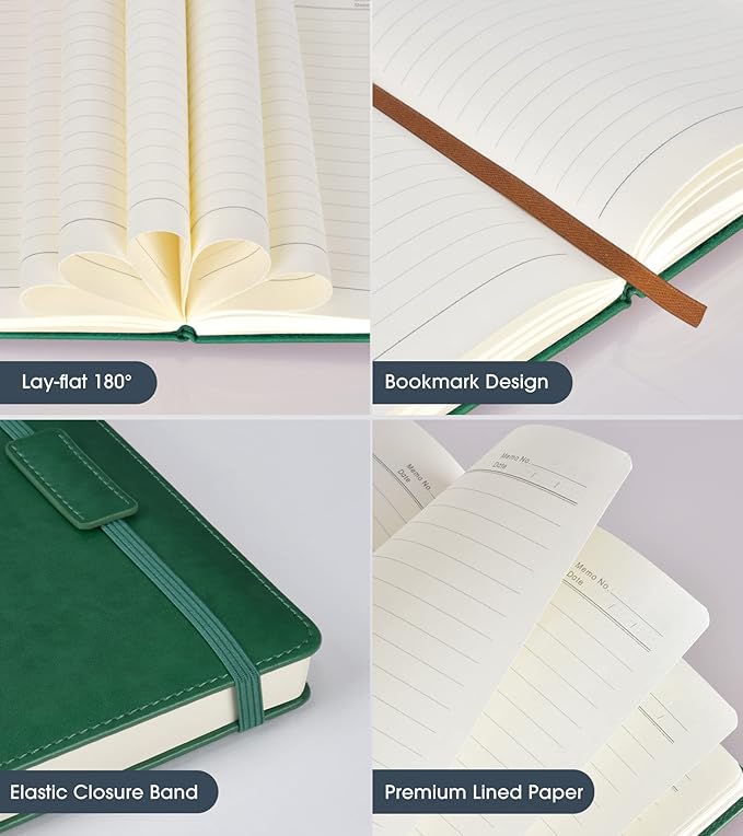 Lined Journal Notebook for Women Men,256 Pages A5 Hardcover Leather Journals for Writing,Travel,Business,Work & School,College Ruled Notebooks for Note Taking,Diary Notepad 5.7"×8.3"(green)-DeskLoop Office