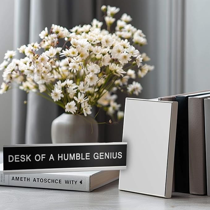Desk of A Humble Genius Silver Funny Novelty Desk Signs - Image 2