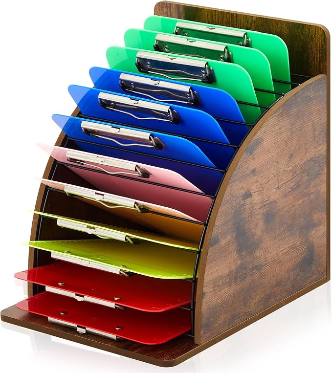 Wonderjune 1 Pack Clipboard Holder Wooden Metal Clipboards Storage Rack by Wonderjune