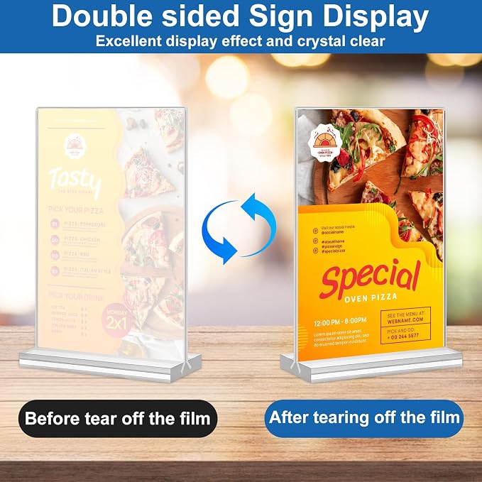 Acrylic Sign Holder 5.5 x 8.5, 10 Pack Double-Sided Stand up Table Top Clear - Image 4