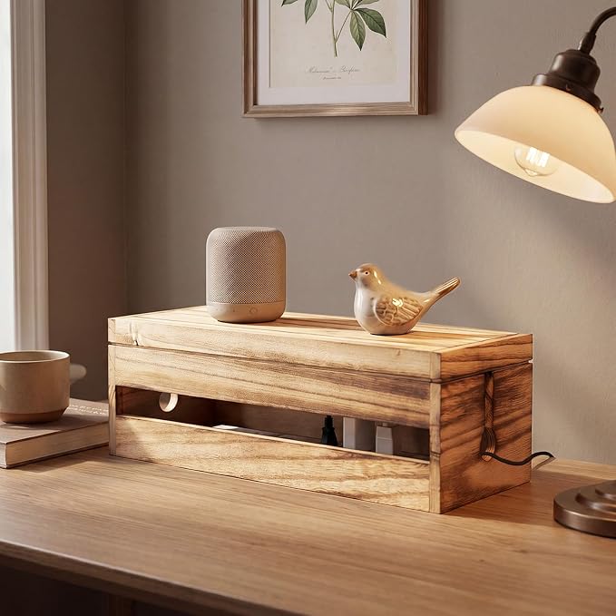 Changsuo Cable Management Box Wooden Cord Organizer Box - Image 5