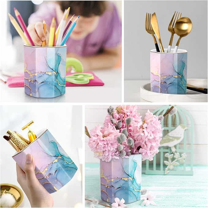 Ceramic Marble Pen Holder, Cute Stationery Holder - Image 5