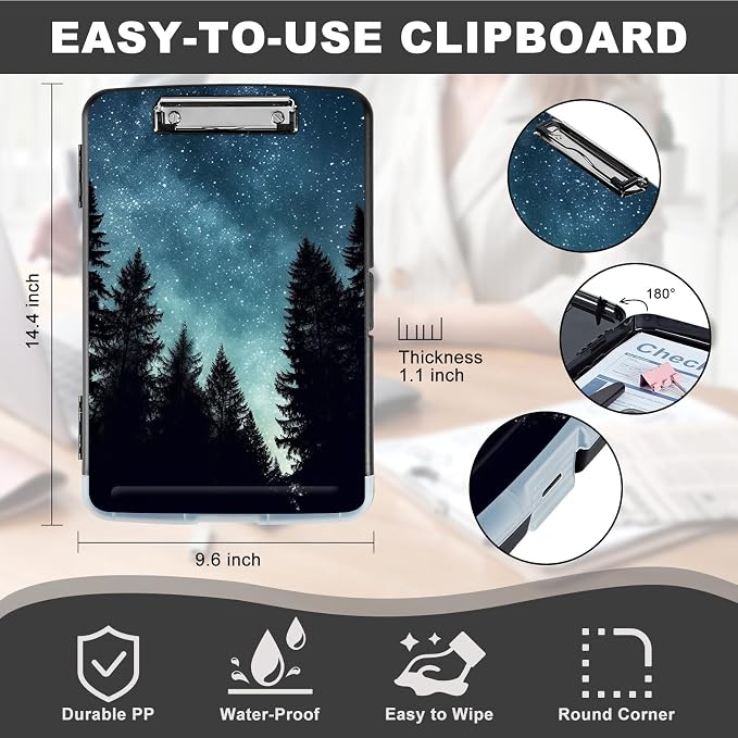 Clipboard with Storage, Heavy Duty Plastic Storage Clipboard with Low Profile - Image 2