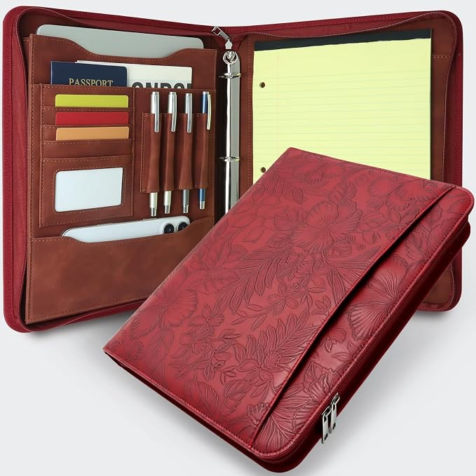 A4 Embossed Faux Leather Zippered Padfolio by FORTAVEM