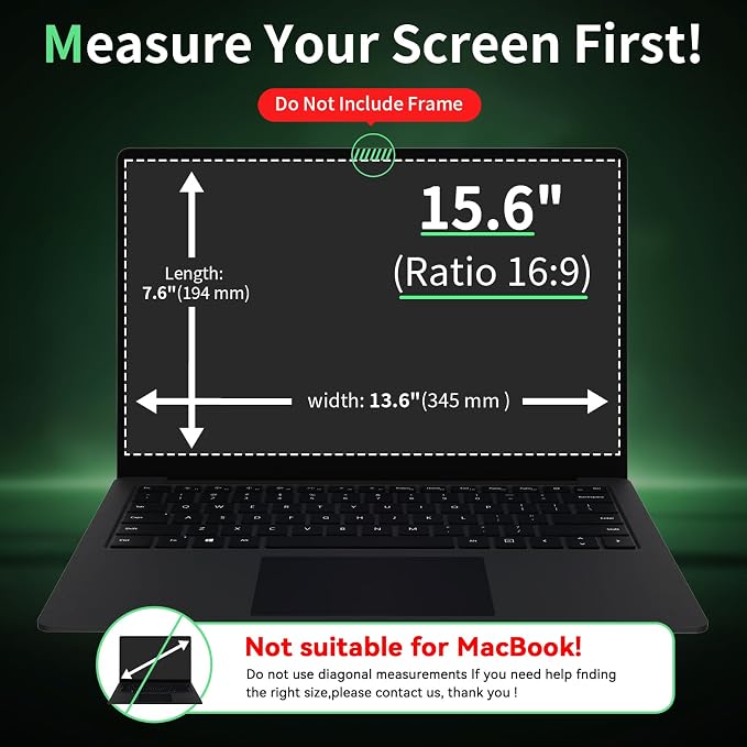 Laptop Privacy Screen 15.6 Inc for 16:9 Aspect Ratio Screen Protector, - Image 2