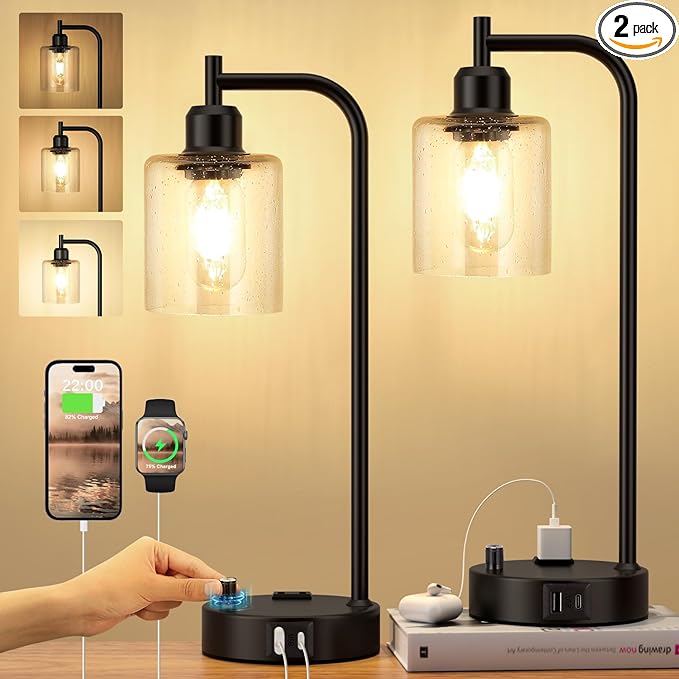 Industrial Table Lamps for Bedrooms Set of 2 by Innqoo