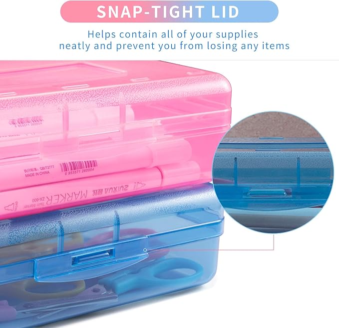 Sooez Plastic Pencil Case Box 6 Pack, Colored Large Craft Storage Bulk - Image 4