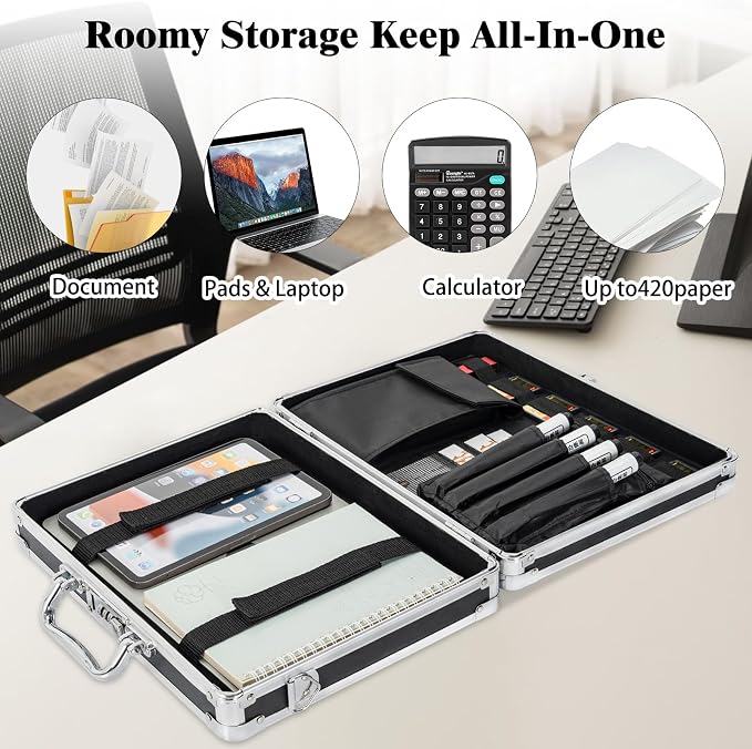 Aluminum Briefcase, Key Lock Clipboard Storage Box, Lockable Storage Case - Image 7