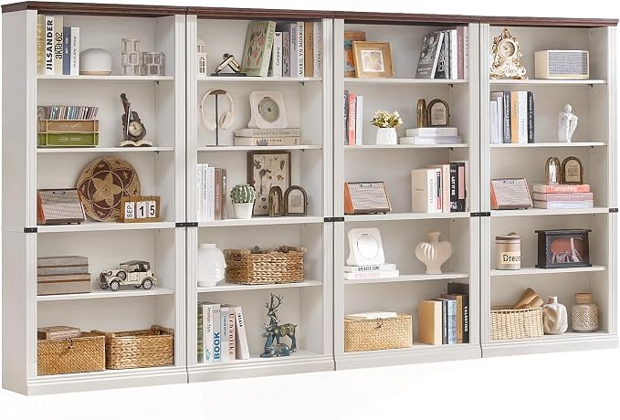 RWYHG 70" White Tall Bookshelf Set of 4, 5-Tier Thick Wooden Book Shelf by RWYHG