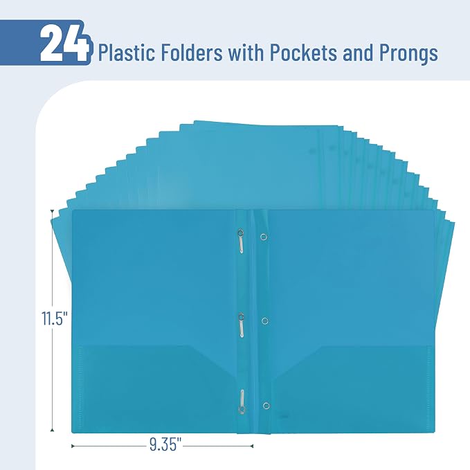 Mr. Pen- Plastic Folders with Pockets and Prongs, 24 Pack, Letter Size | Blue - Image 2