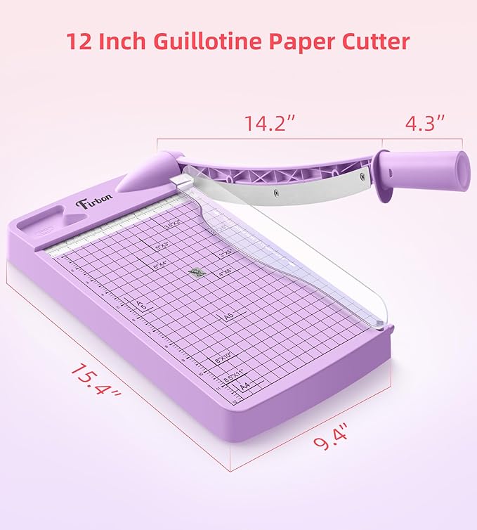 Firbon 12" Guillotine Paper Cutter, Heavy Duty 12-Sheet Capacity Trimmer for Cardstock, Photos, Scrapbooking, Office, Classroom, Studio (Purple)-DeskLoop Office