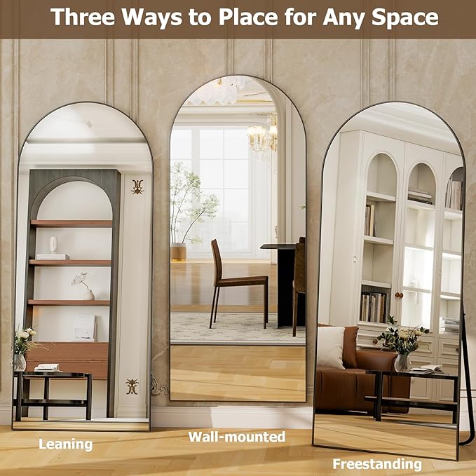 GLSLAND - 20x57 inch Arched Full Length Mirror - Floor Mirrors Aluminum Alloy Frame Full Body Dressing Mirror for Bedroom, Living Room,Gold-DeskLoop Office
