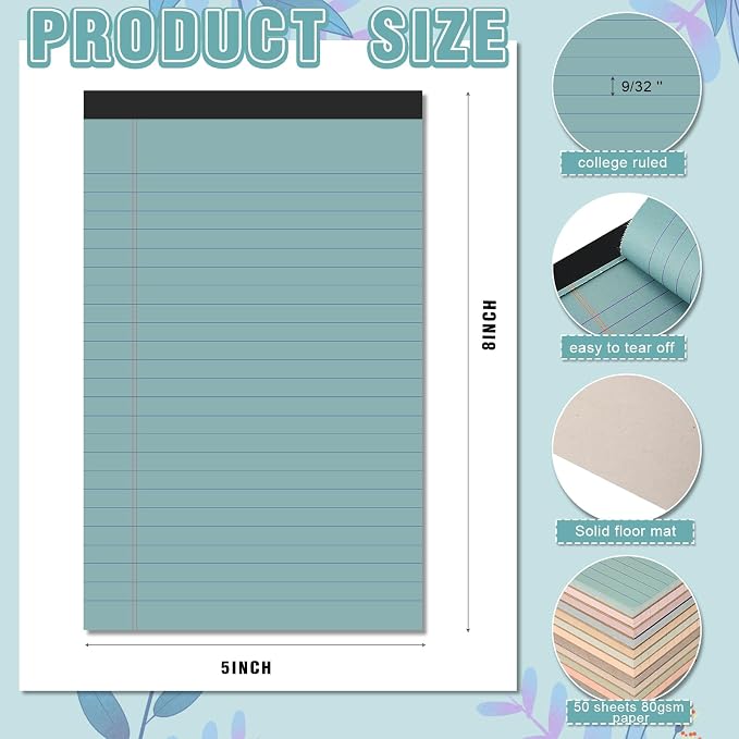 Lincia 12 Pcs 5" x 8" Small Legal Pads Colored Lined Note Pads Narrow Ruled - Image 2