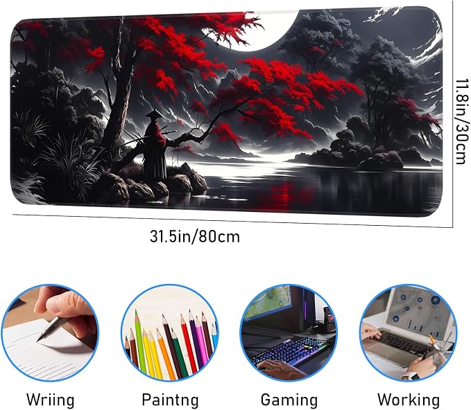 Japanese Dark Red Moon Gaming Mouse Pad, Extended Mouse Pad - Image 3