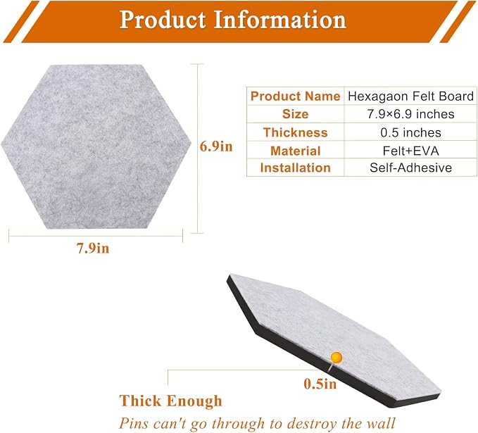 8 Pcs Hexagon Felt Cork Bulletin Board Tiles, Self Adhesive DIY Bulletin Board - Image 6