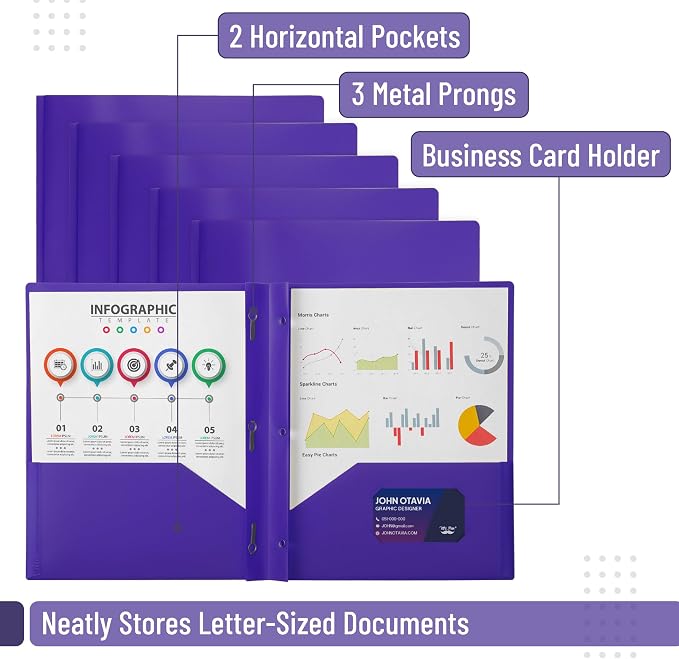 Mr. Pen- Plastic Folders with Pockets and Prongs, 5 Pack, Letter Size | Pocket - Image 3