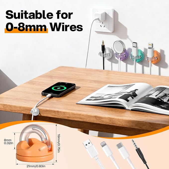 8 Pack 360° Rotatable Magnetic Cable Clips, Adhesive Cord Holder Organizer - Image 5