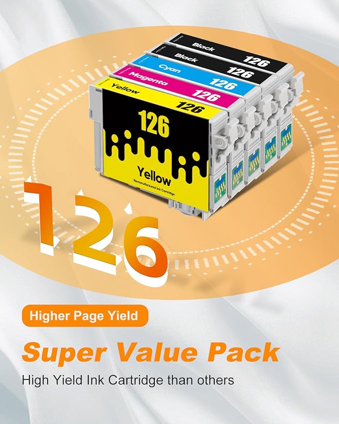 126 Ink Cartridges Remanufactured Replacement for Epson 126 Ink Cartridges for Epson 126 T126 Ink use for Epson Workforce WF-3520 WF-3540 WF-7010 435 545 645 845 60 Stylus NX430 (10 Pack，126 Ink)-DeskLoop Office