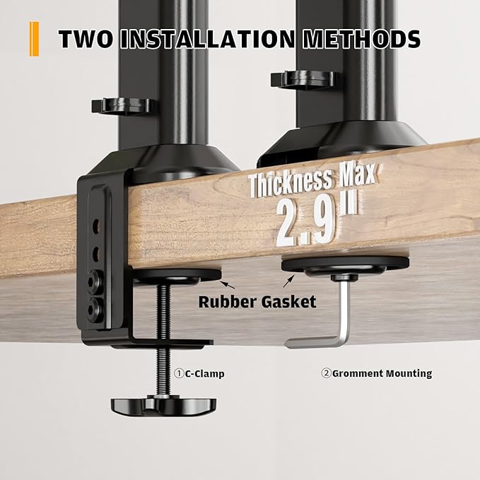 HEMUDU Dual Monitor Articulating Desk Mount Arm Stand - Vertical Stack Screen Supports Two 13 to 34 Inch Computer Monitors with C Clamp-DeskLoop Office
