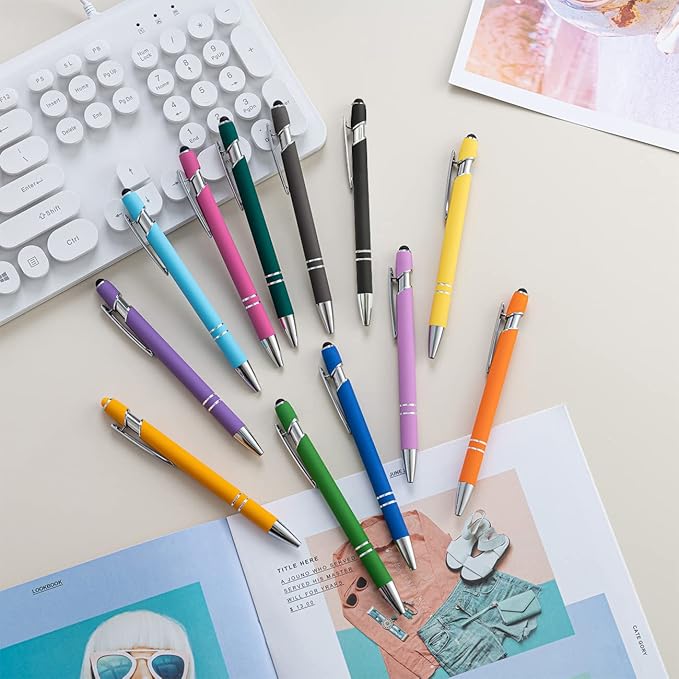 PASISIBICK 8 Pieces Ballpoint Pens 2-in-1 Stylus Retractable Metal Stylus Pen for Touch Screens with Stylus tip, 1.0 mm Black Ink (8 Pastel Colors)-DeskLoop Office