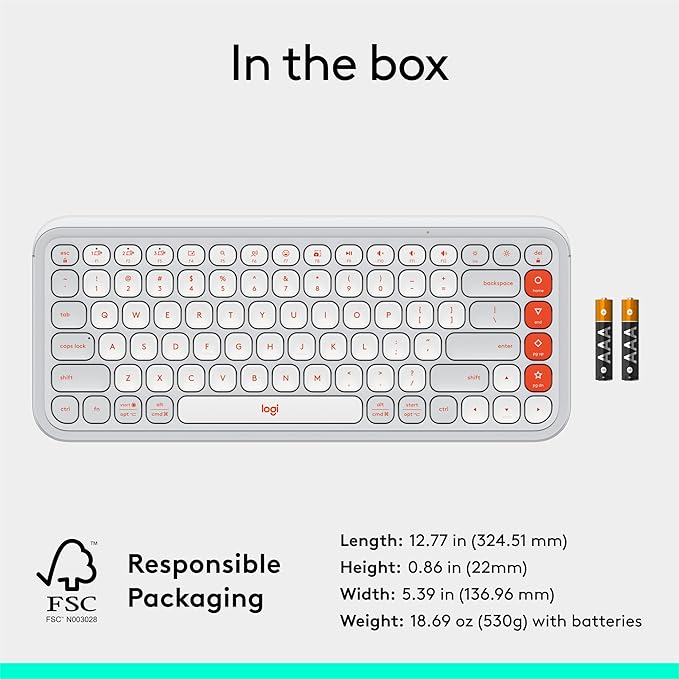 Logitech POP ICON Keys Wireless Bluetooth Keyboard, Comfortable Typing, Programmable Keys, Easy-Switch Between up to 3 Devices, for Laptop, Tablet, PC – Off White and Orange-DeskLoop Office
