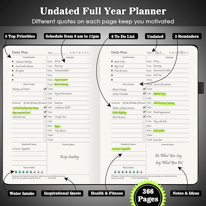 Daily Planner Undated, Planners 2026-2027, 365 Day Planners, Work Planner - Image 2